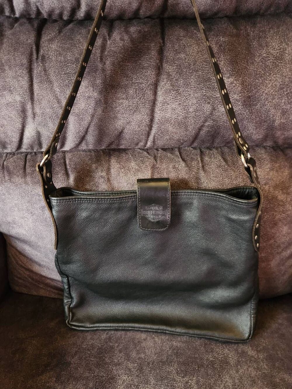 Harley-Davidson Black Leather Purse with studded strap
